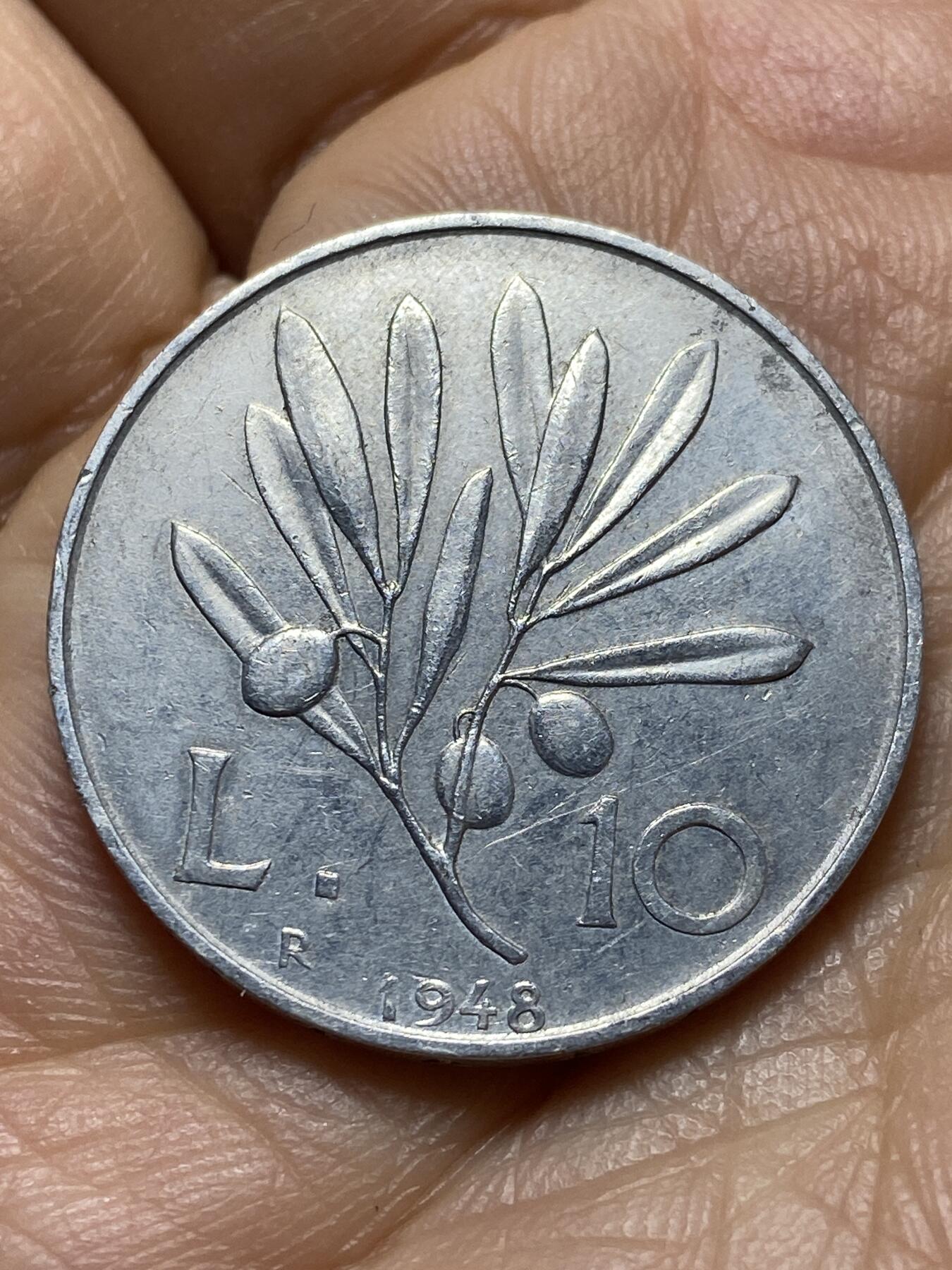 2025年第一百四十五场(总第一百七十一场）高品质英国一线回流散币年末特拍场第二场(免佣金) 意大利🇮🇹1948年10里拉(二战结束向共和国过渡时期)