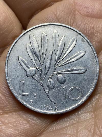 2025年第一百四十五场(总第一百七十一场）高品质英国一线回流散币年末特拍场第二场(免佣金) - 意大利🇮🇹1948年10里拉(二战结束向共和国过渡时期)