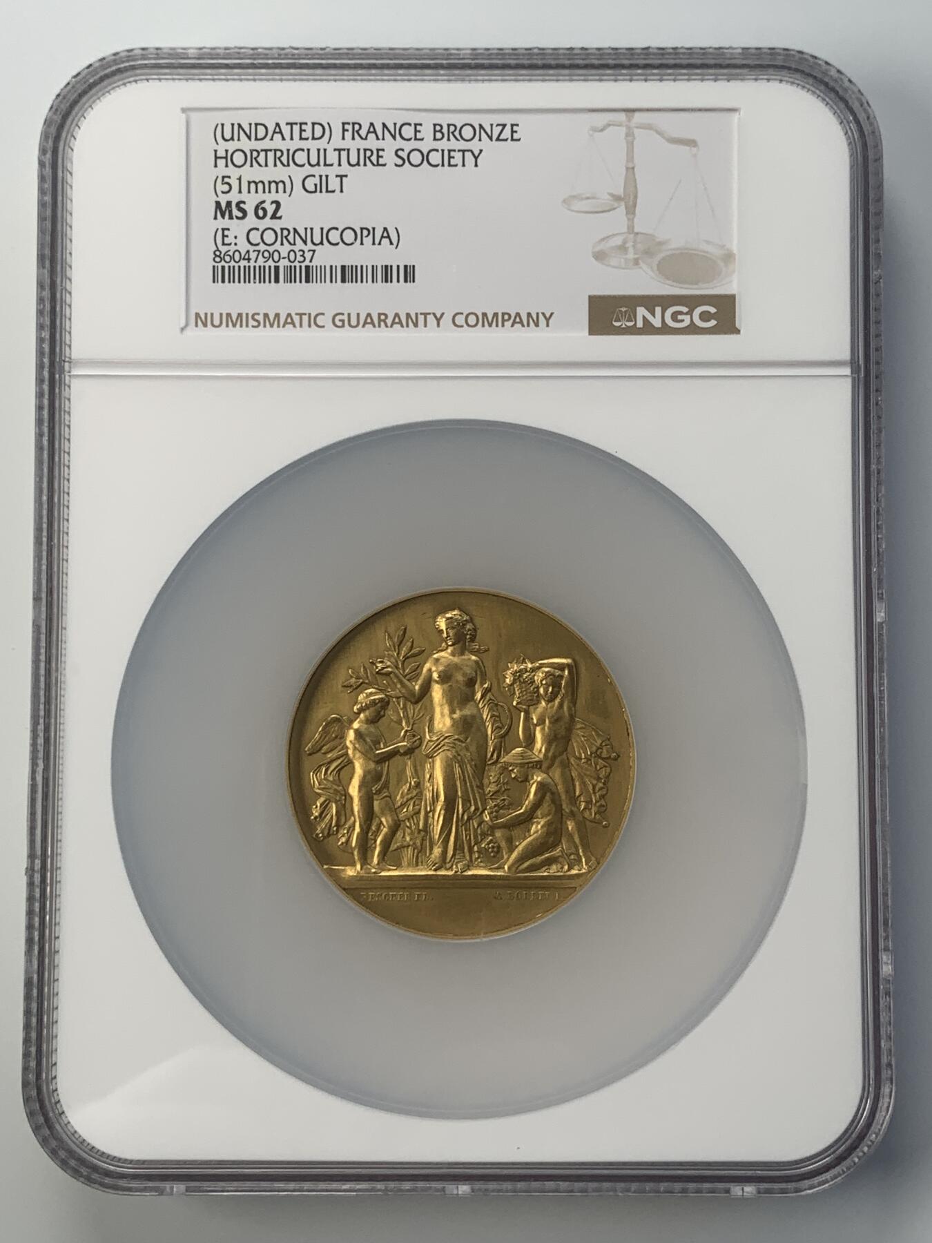 掌中浮雕-藏着的欧洲第047场 NGC MS62 :  法国科多尔园艺协会镀金铜章，51mm