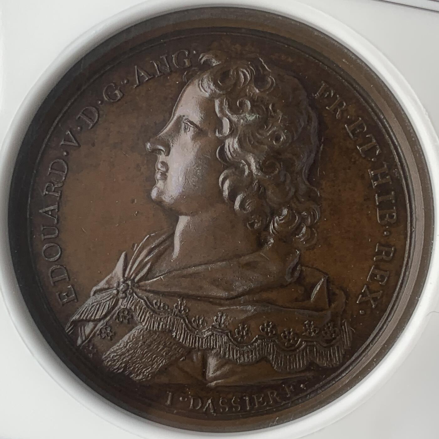 掌中浮雕-藏着的欧洲第047场 NGC MS63 : Dassier英王系列章之爱德华五世纪念铜章，40mm