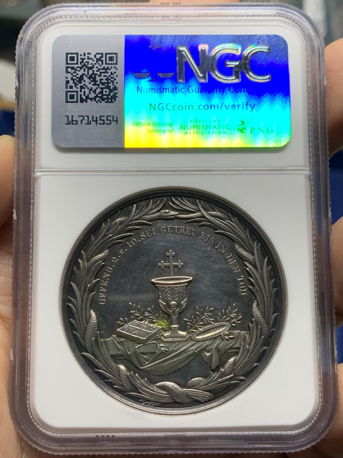 《竞宝斋》第450场 周日，周一，周二  3场连拍 （全场包邮，欢迎送拍） NGC UNCD 1830年德国柏林坚信礼银章