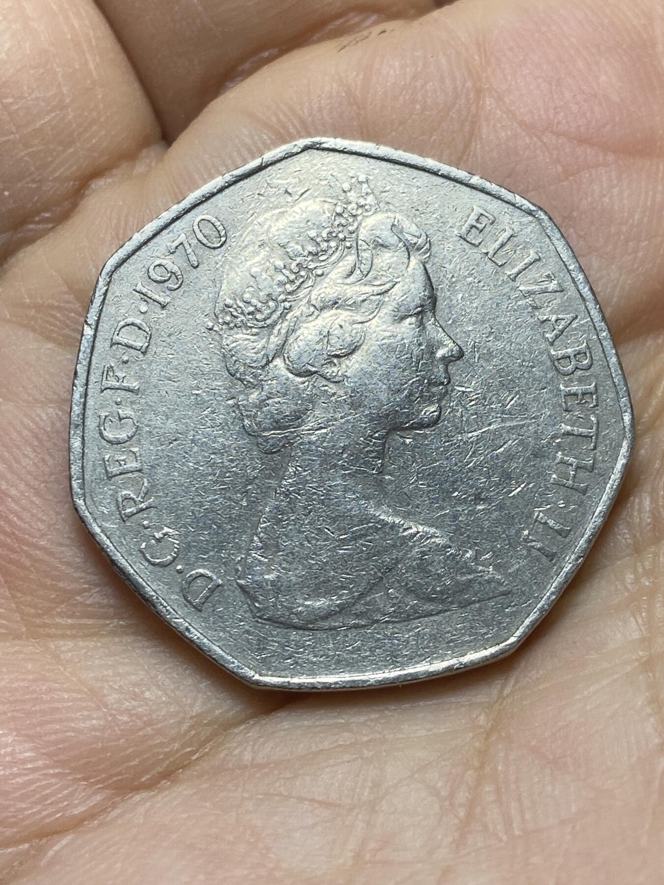 2025年第一百四十四场(总第一百七十场）品种丰富英国一线回流散币年末特拍场第一场(免佣金) 英国🇬🇧1970年50便士(伊丽莎白二世中年花冠，十进制第一版)