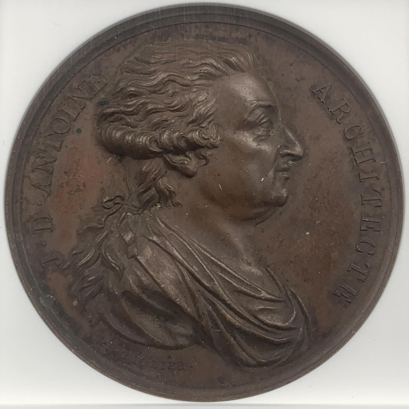 掌中浮雕-藏着的欧洲第047场 NGC MS62 : 1768年法国造币局建筑师Jacques-Denis Antoine纪念铜章，41mm