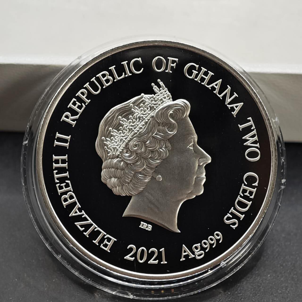 【淘币小摊】实时拍第八百三十六拍   银币套币场   满百包邮可预留二周 每周一统一发货   （少见）2021年加纳2赛地彩色精制银币 爱 1/2盎司999银 发行量：1千 盒证全