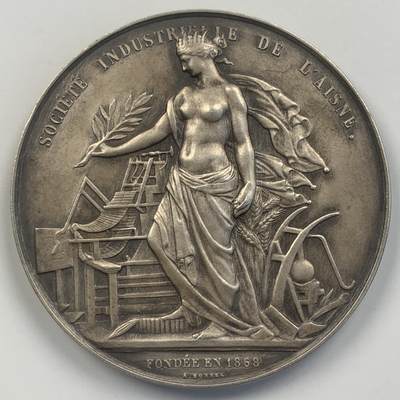 掌中浮雕-藏着的欧洲第047场 - 1947年法国埃纳工业协会镀银铜奖章，58mm，94g