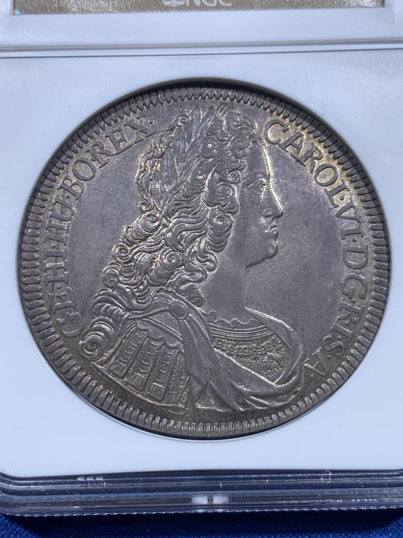 《竞宝斋》第450场 周日，周一，周二  3场连拍 （全场包邮，欢迎送拍） 冠军分 NGC MS63 神圣罗马帝国奥地利1729年 卡尔六世1泰勒大银币 光度细节都很不错