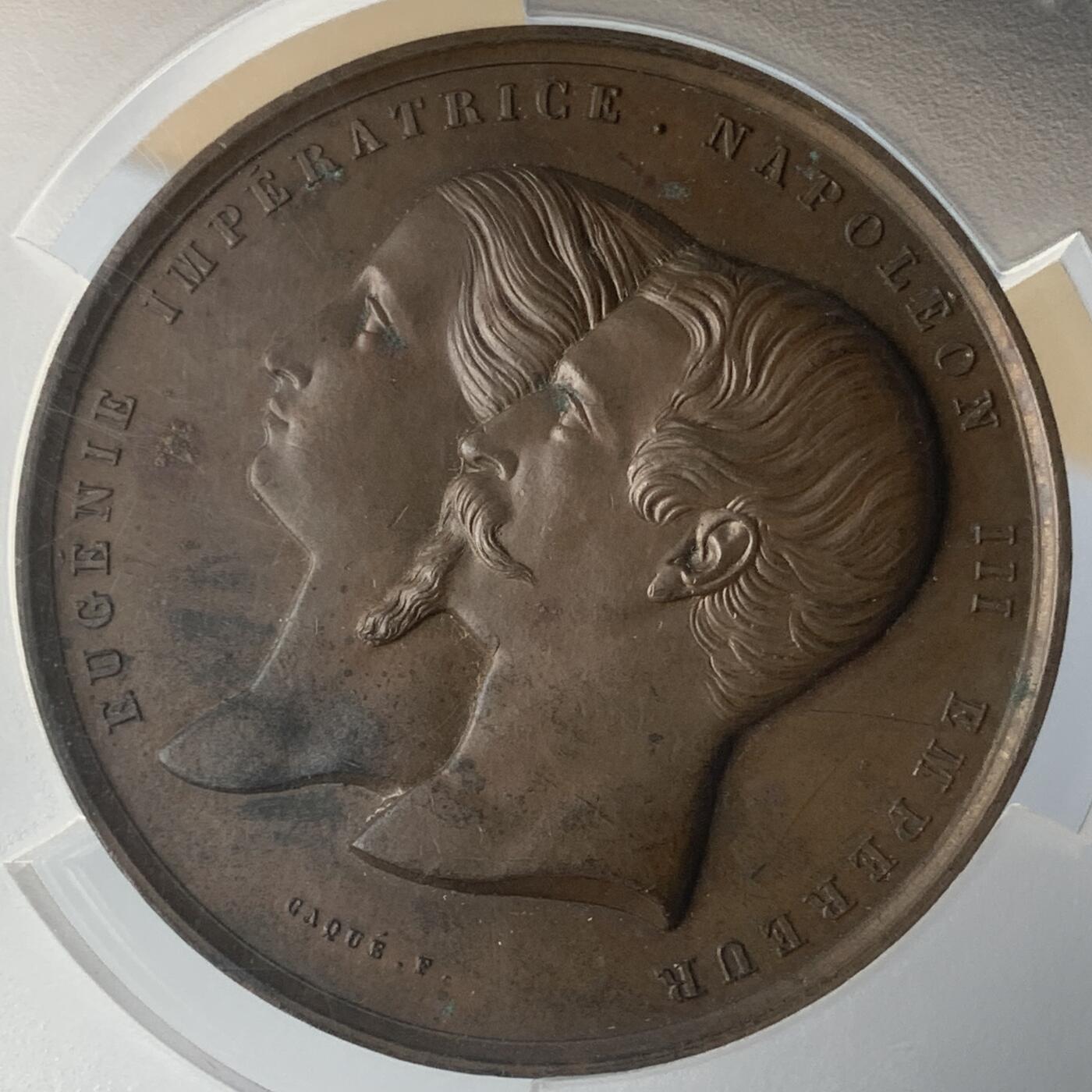 掌中浮雕-藏着的欧洲第047场 PCGS SP62 : 1855年法国世博会工业宫竣工铜章，50mm