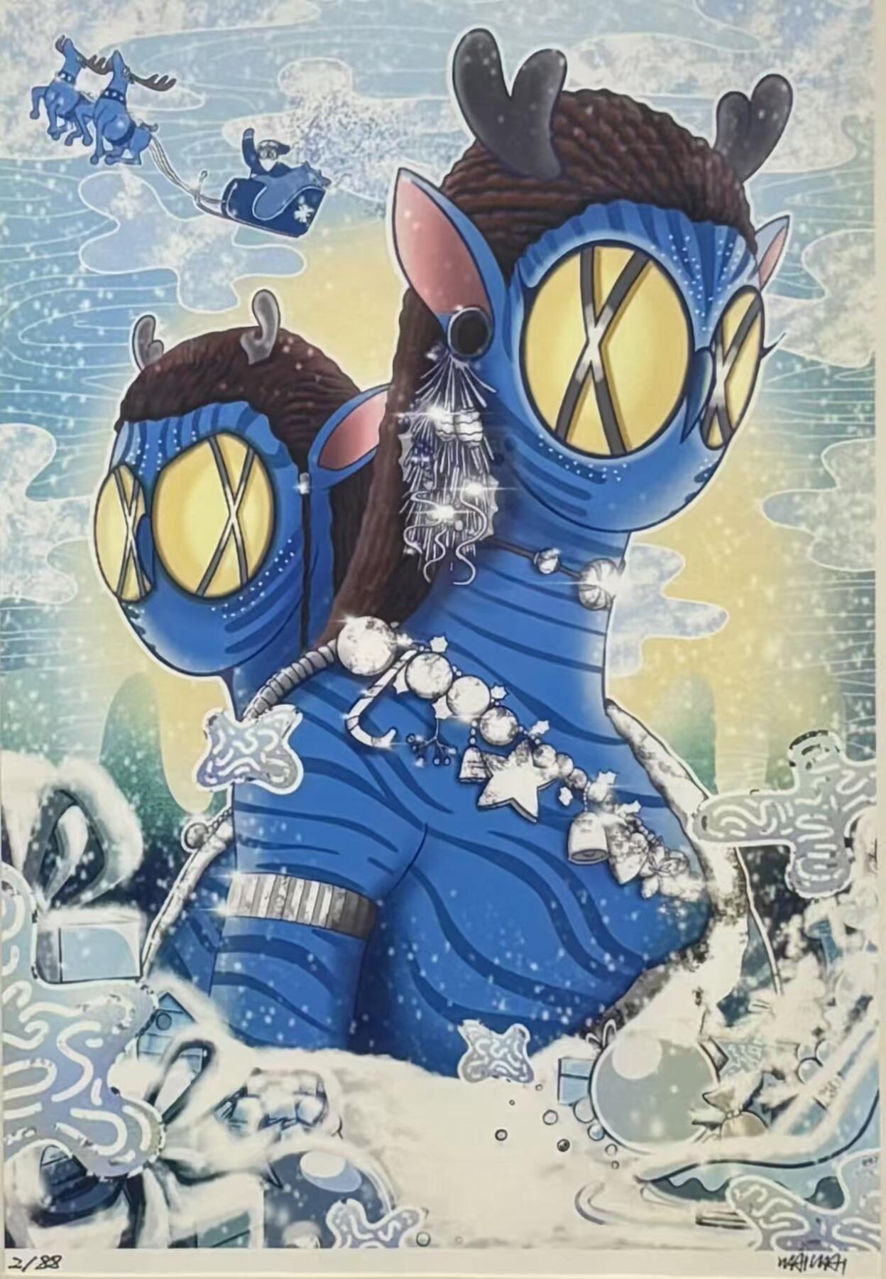 零元拍：OWSON 歪歪亲笔签名 作品装饰画《水之道》，已做装裱 合金相框尺寸65/50CM。因展品出展，镜框或亚克力可能有轻微划痕或裂纹，介意勿拍