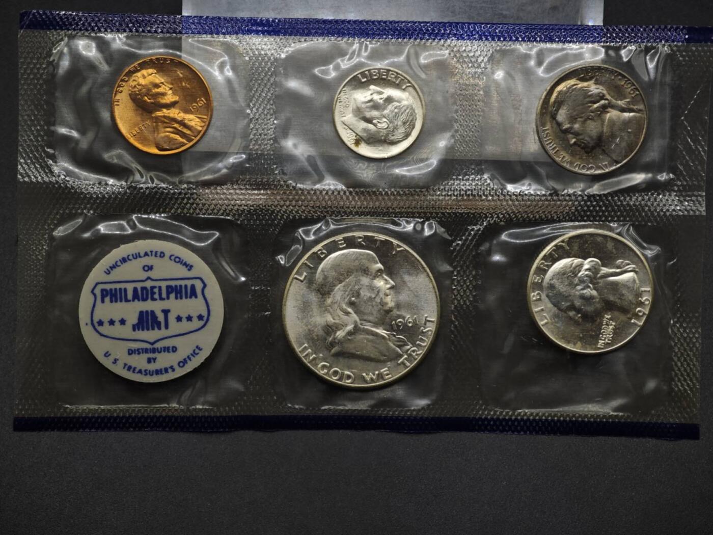 【淘币小摊】实时拍第八百三十六拍   银币套币场   满百包邮可预留二周 每周一统一发货   美国1961年富兰克林套币含3枚银币