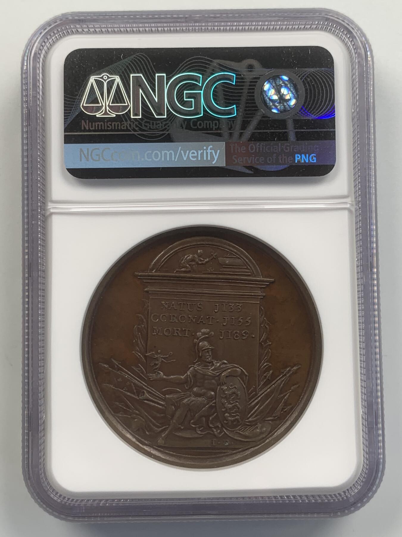 掌中浮雕-藏着的欧洲第047场 NGC MS63 : Dassier英王系列章之亨利二世纪念铜章，40mm