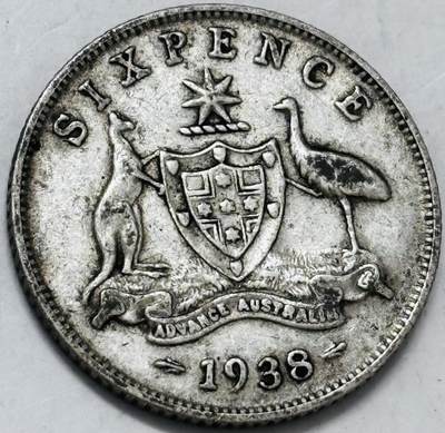 文馨钱币收藏第 286 场，圣诞节专场【 长期接收代拍品低至 0 佣金】 - 1938 年英属澳大利亚乔治六世 6 便士银币，925 高银