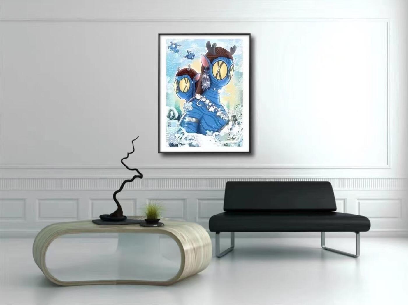 零元拍：OWSON 歪歪亲笔签名 作品装饰画《水之道》，已做装裱 合金相框尺寸65/50CM。因展品出展，镜框或亚克力可能有轻微划痕或裂纹，介意勿拍