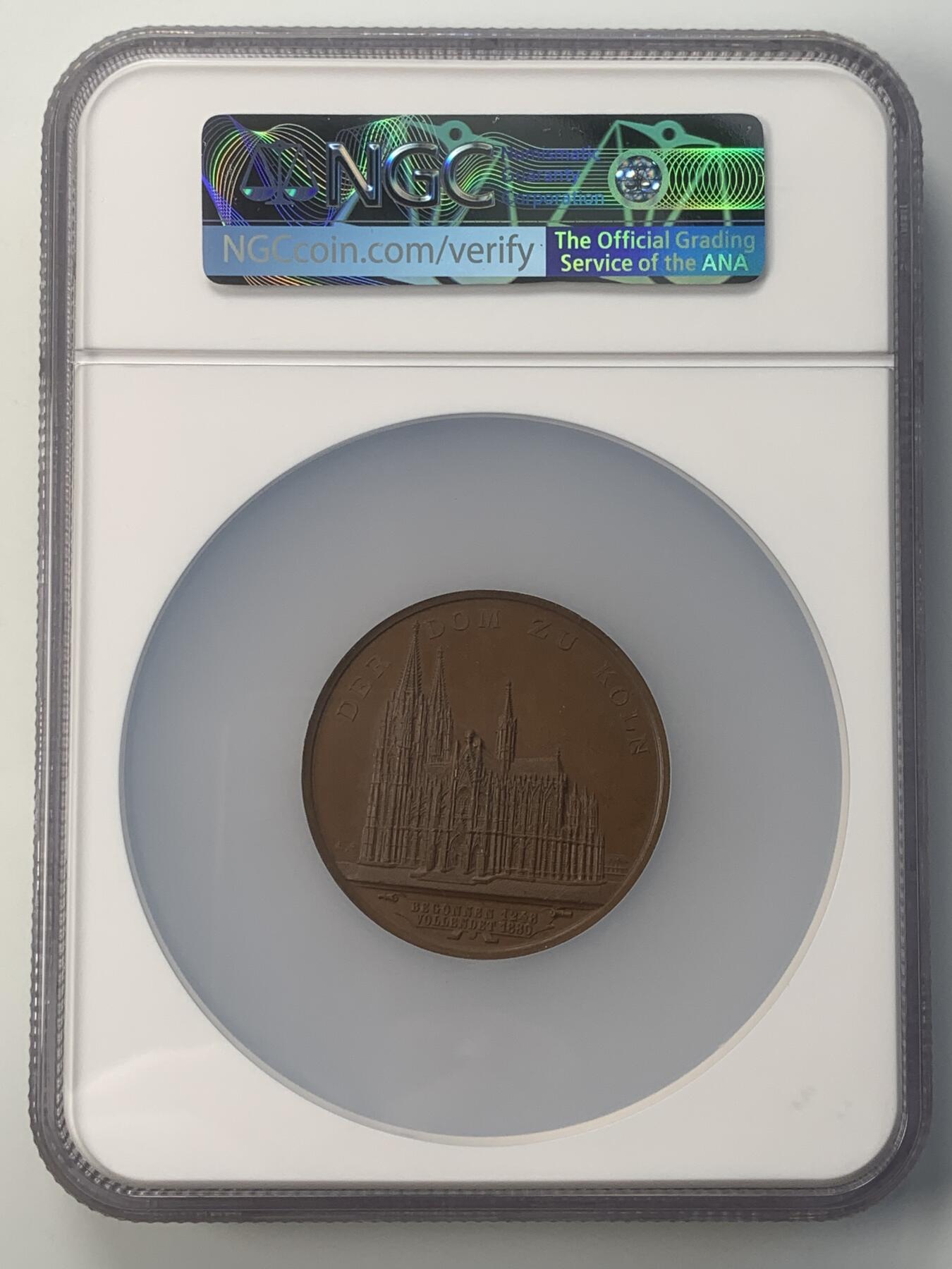 掌中浮雕-藏着的欧洲第047场 NGC MS64 : 1880年德国科隆大教堂竣工铜章，正面图案为耶稣诞生和东方三博士礼拜，50mm