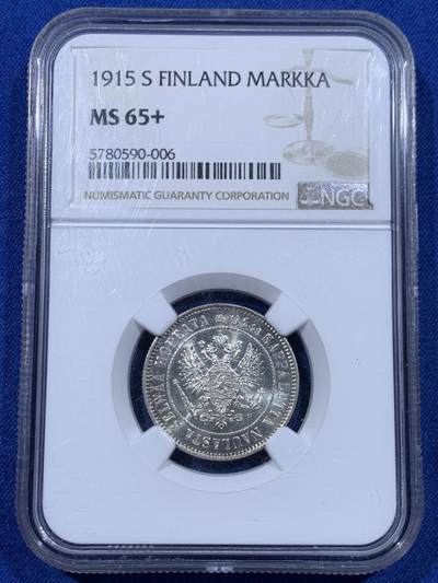 《竞宝斋》第450场 周日，周一，周二  3场连拍 （全场包邮，欢迎送拍） - NGC MS65+ 芬兰1915年俄占期间1马克银币