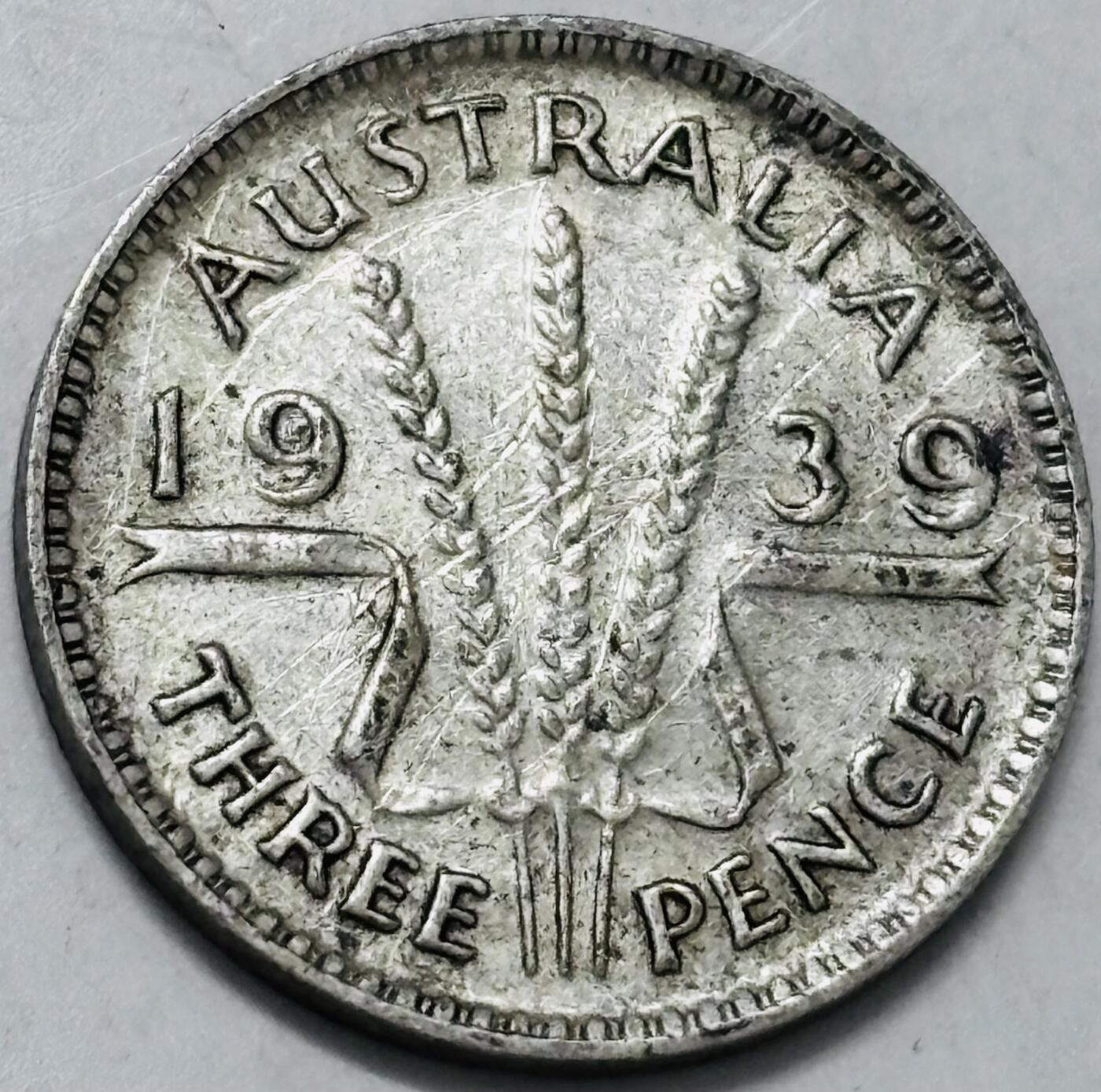 文馨钱币收藏第 286 场，圣诞节专场【 长期接收代拍品低至 0 佣金】 1939 年英属澳大利亚乔治六世 3 便士银币，925 高银
