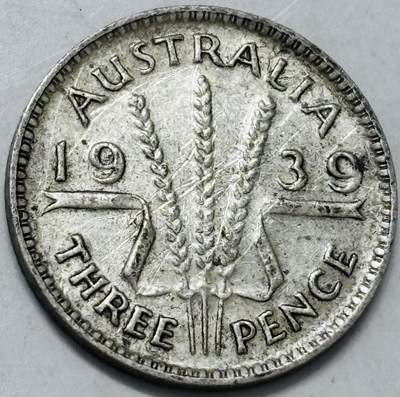 文馨钱币收藏第 286 场，圣诞节专场【 长期接收代拍品低至 0 佣金】 - 1939 年英属澳大利亚乔治六世 3 便士银币，925 高银