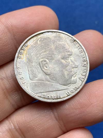 《竞宝斋》第450场 周日，周一，周二  3场连拍 （全场包邮，欢迎送拍） - 德国 1935年 兴登堡 F版 5马克 银币