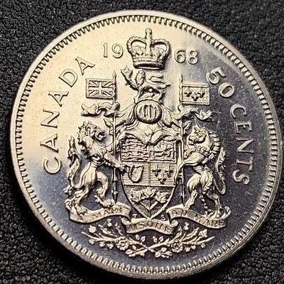 泉币菌-第152场-精品福利场 - 原光UNC 27mm 一枚 加拿大50分 1968年 花冠女王头像 