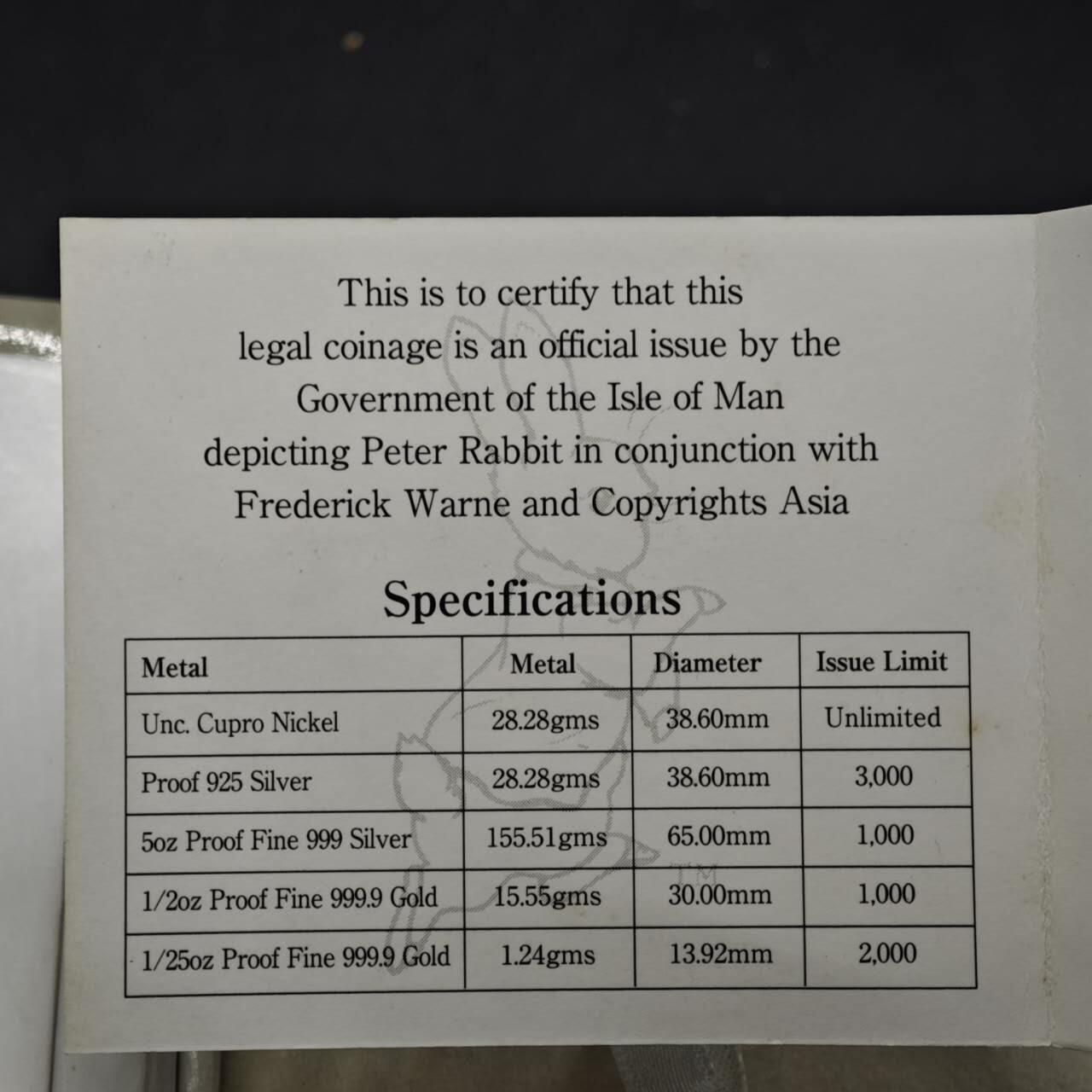 【淘币小摊】实时拍第八百三十六拍   银币套币场   满百包邮可预留二周 每周一统一发货   马恩岛2011年兔年彼得兔1克朗彩色银币原盒原证发行量3000枚