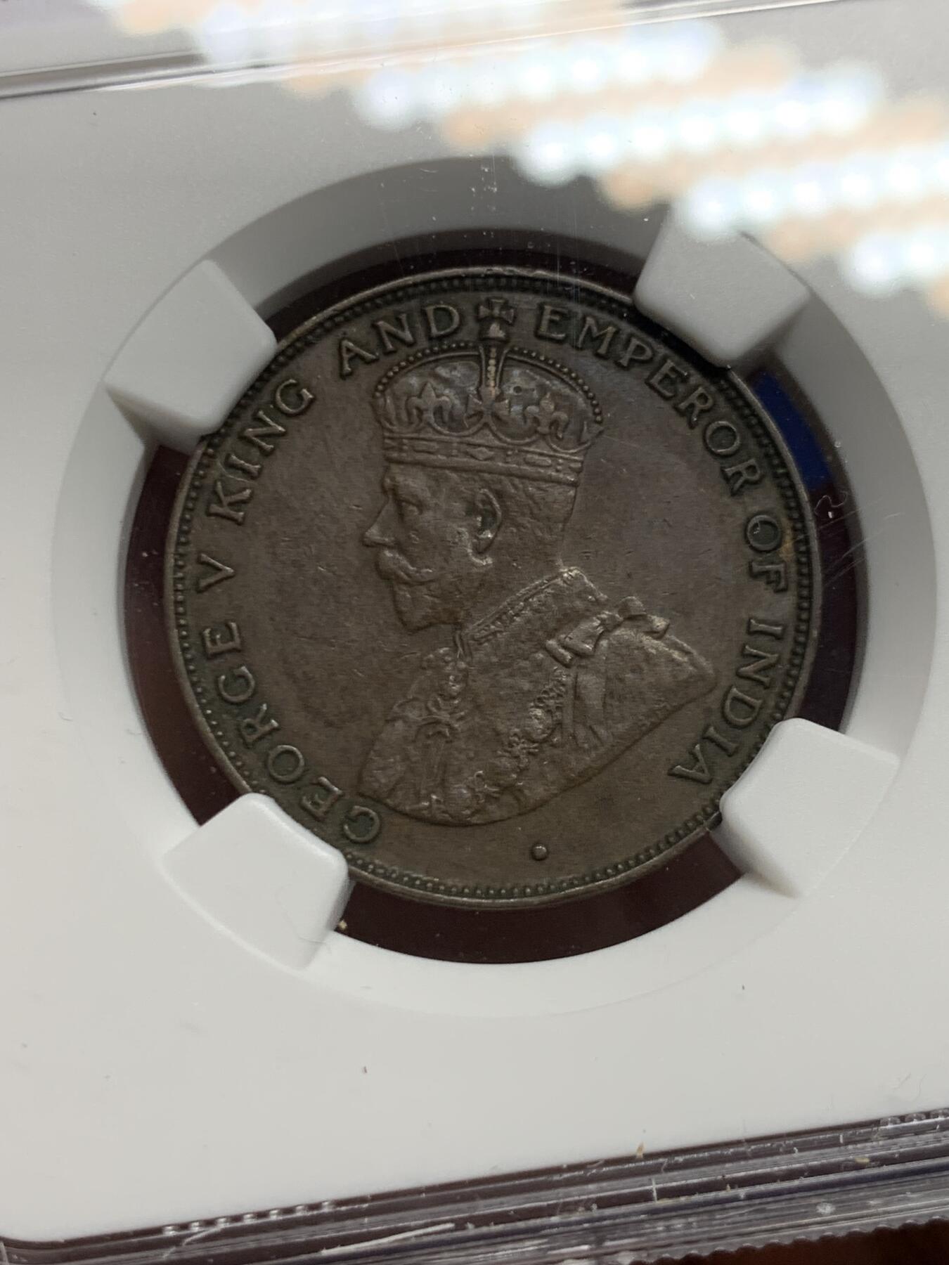 《竞宝斋》第450场 周日，周一，周二  3场连拍 （全场包邮，欢迎送拍） NGC AU50BN 香港 1926年 乔治 一仙 铜币 人像清晰 自然包浆