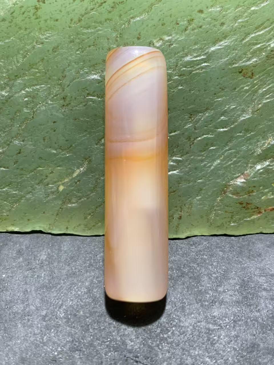 精美双天眼纹缠丝玛瑙随形直桶，桶珠一个，