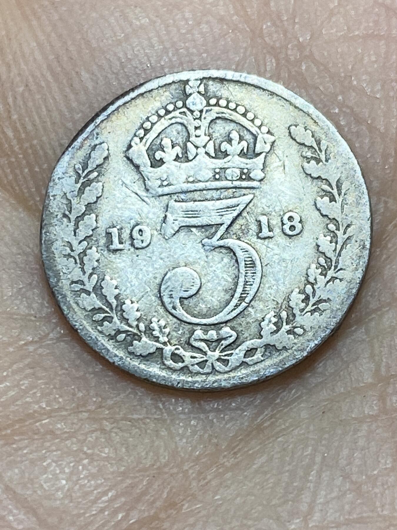 2025年第一百四十五场(总第一百七十一场）高品质英国一线回流散币年末特拍场第二场(免佣金) 英国🇬🇧1918年3便士银币(乔治五世第一版，925高银)