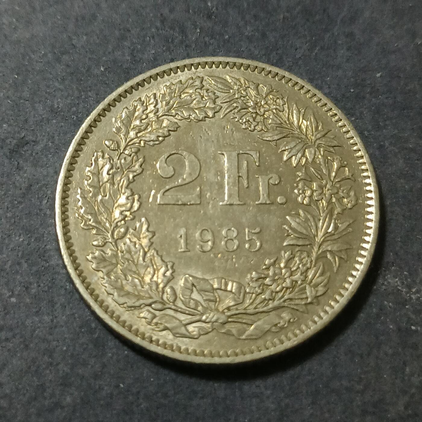 【游宝包邮场】蛇年第101期 世界各国纪念币 瑞士-2法郎 1985年