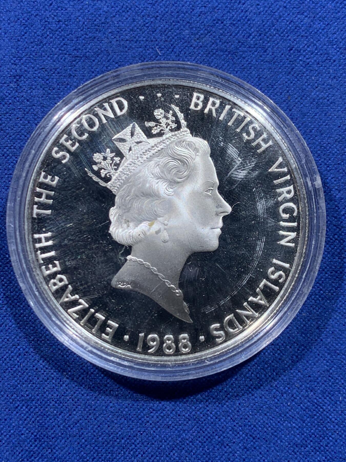 《竞宝斋》第450场 周日，周一，周二  3场连拍 （全场包邮，欢迎送拍） 英属维尔京群岛1988年加勒比沉船珍宝-钥匙25美元银币 925银 21.6克