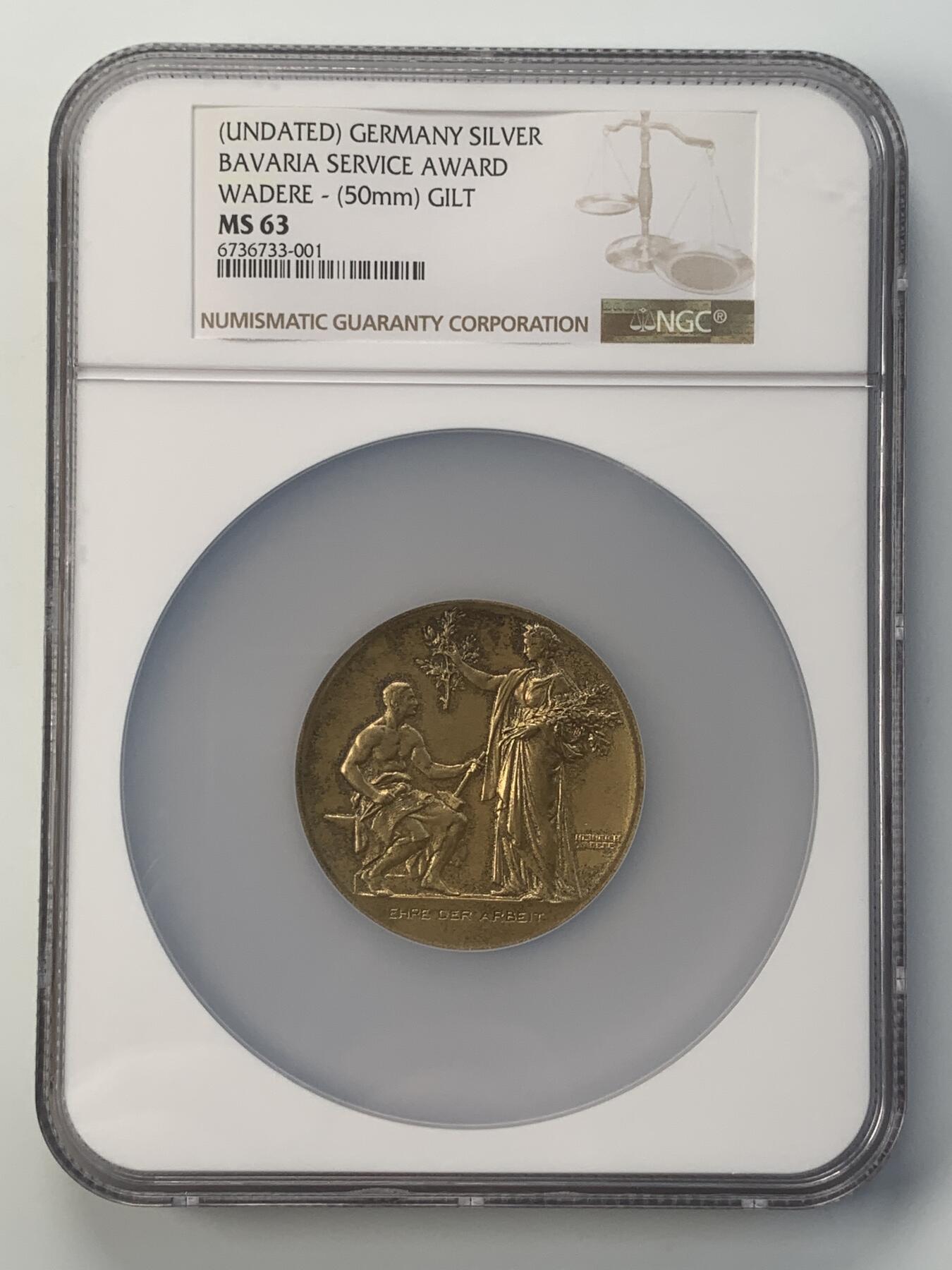 掌中浮雕-藏着的欧洲第047场 NGC MS63 :  巴伐利亚工业协会长期服务镀金银章，50mm