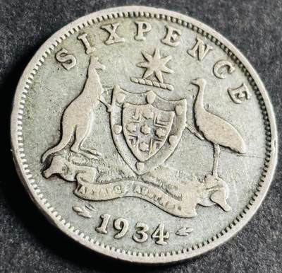 文馨钱币收藏第 286 场，圣诞节专场【 长期接收代拍品低至 0 佣金】 - 1934 年英属澳大利亚 6 便士银币 925 高银