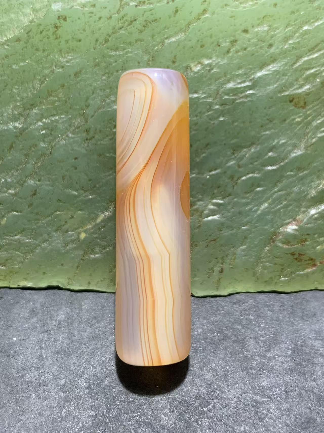 精美双天眼纹缠丝玛瑙随形直桶，桶珠一个，