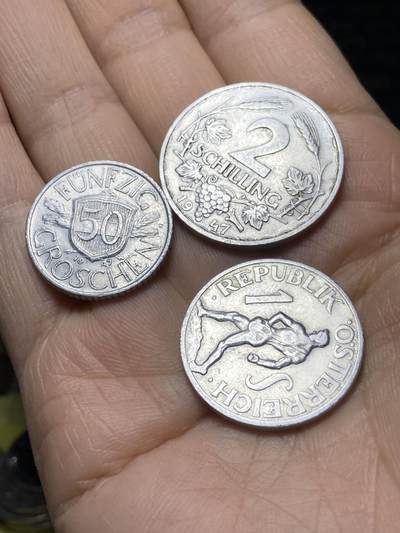 2025年第一百四十五场(总第一百七十一场）高品质英国一线回流散币年末特拍场第二场(免佣金) - 奥地利🇦🇹清年份3枚：1947年50格罗申、1先令、2先令