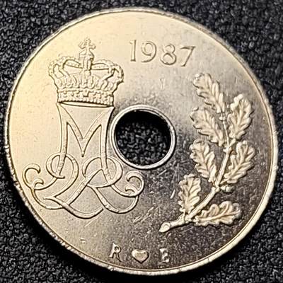 泉币菌-第152场-精品福利场 - 原光极美 丹麦1987年25欧尔圆孔异形币 23mm 