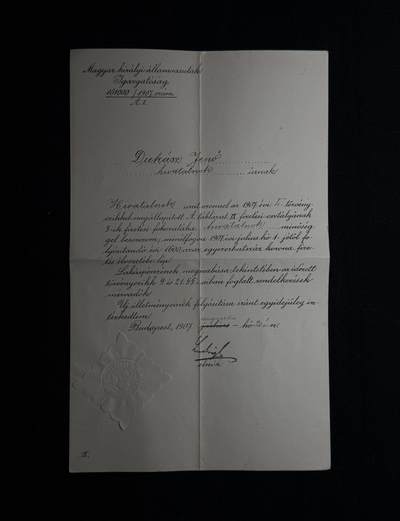 欢庆元旦！戎马世界章牌大赏第109期元旦大拍 - 匈牙利王国时期官方任命书原件，匈牙利王国国家铁路总局正式任命 Dukász Jenő 为国家铁路系统在编公务官员