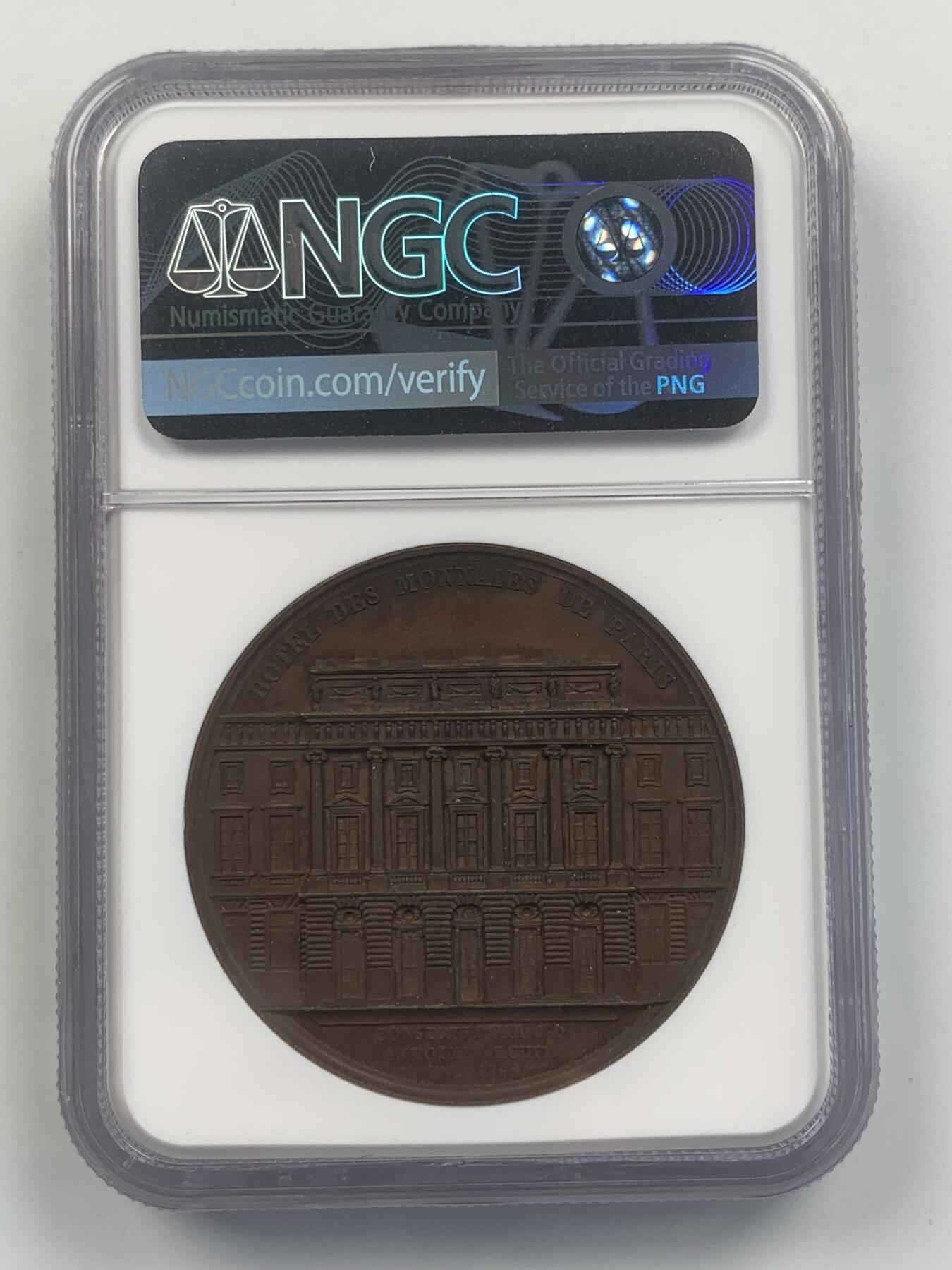 掌中浮雕-藏着的欧洲第047场 NGC MS62 : 1768年法国造币局建筑师Jacques-Denis Antoine纪念铜章，41mm