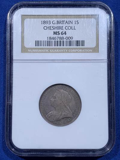 《竞宝斋》第450场 周日，周一，周二  3场连拍 （全场包邮，欢迎送拍） - NGC MS64 英国 1893年 维多利亚披纱一先令 紫罗兰包浆 底板状态很好 很漂亮的小银币