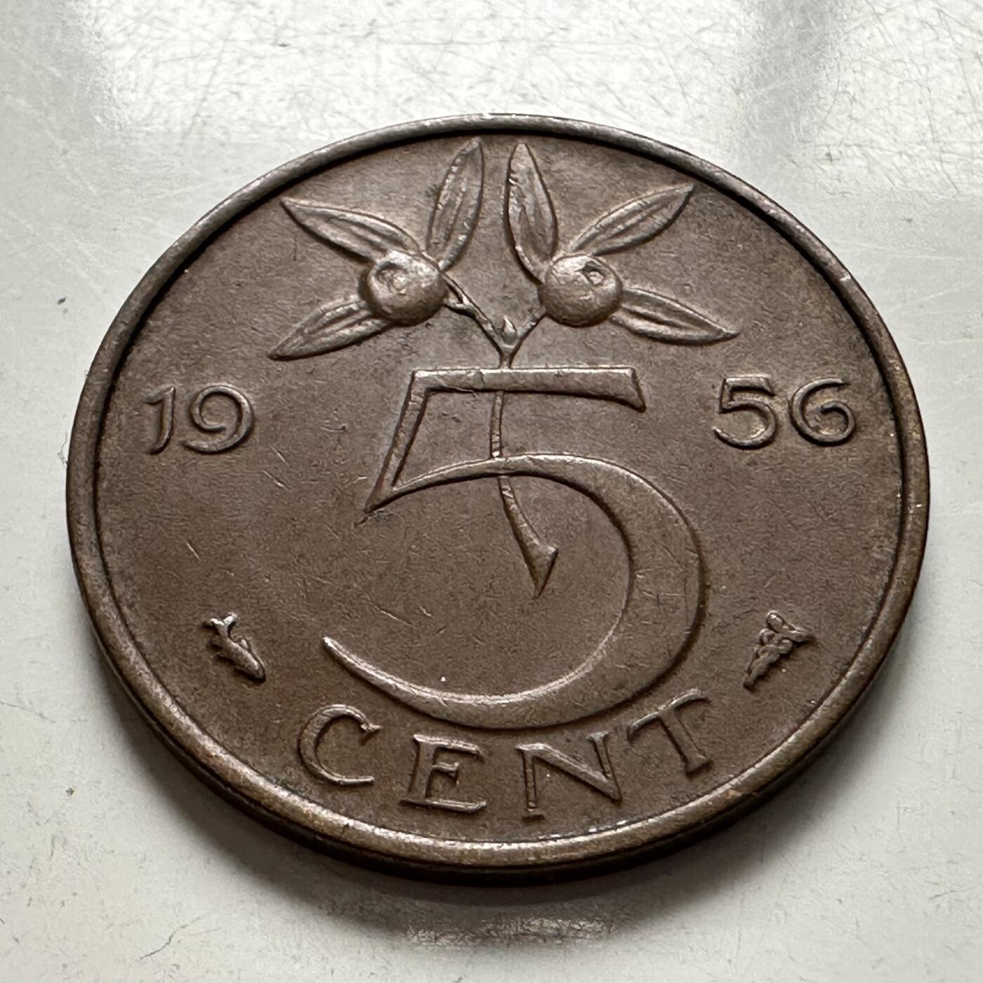 🌹外币初藏🌹🐯2025年第144场  每周二四六晚8️⃣点 接代拍 荷兰1956年五分