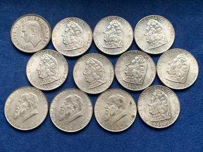 《竞宝斋》第450场 周日，周一，周二  3场连拍 （全场包邮，欢迎送拍） - 12枚一组 奥地利萨沃伊王子尤金逝世200周年2先令银币 640银（8枚96克） + 奥地利1929年西奥多·比尔罗斯诞辰100周年2先令银币 640银（3枚36克）+ 英国1937年乔治六世2先令银币 500银（1枚11.3克）