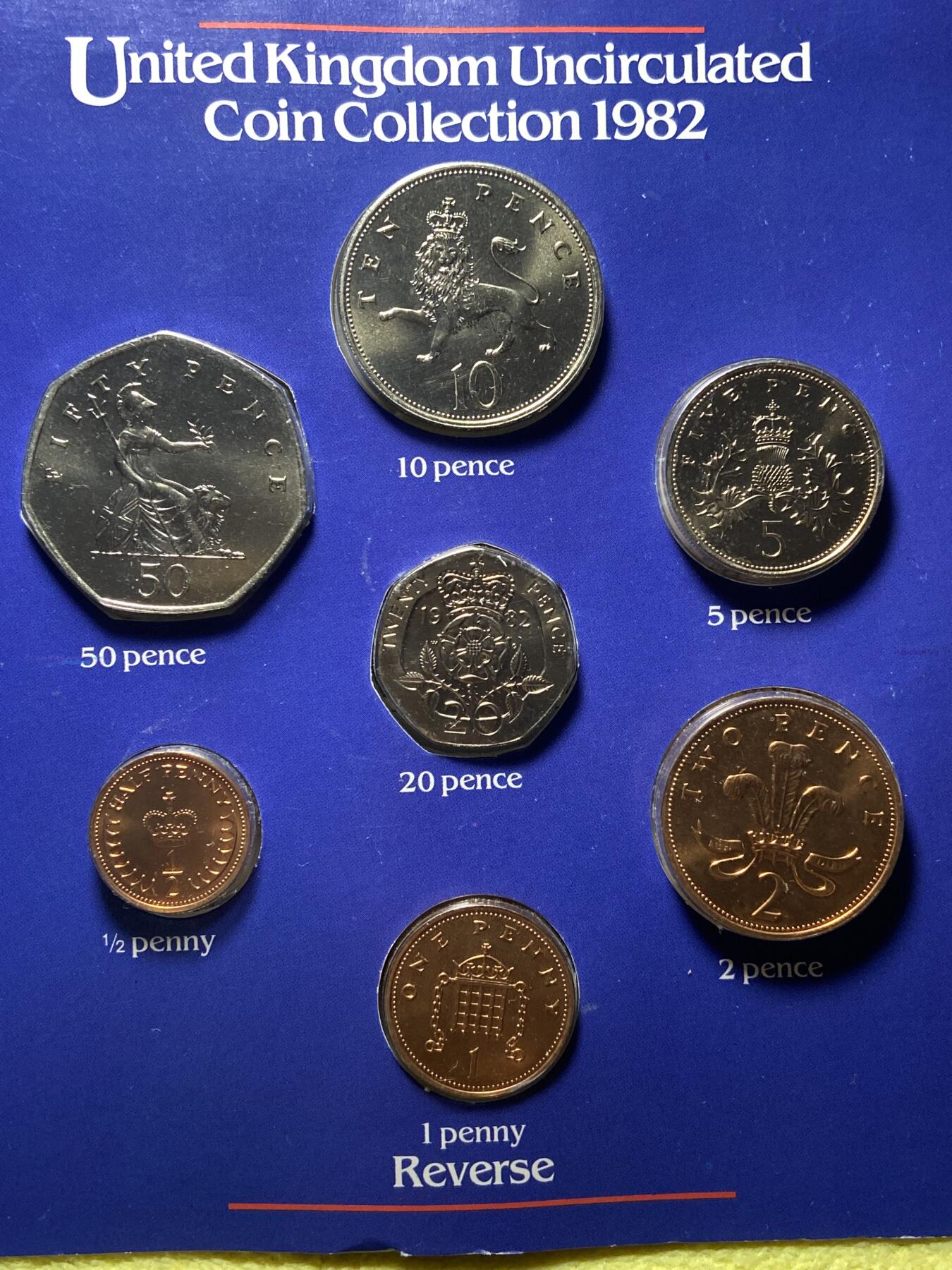 2025年第一百四十五场(总第一百七十一场）高品质英国一线回流散币年末特拍场第二场(免佣金) 英国🇬🇧1982年套币7枚(伊丽莎白二世中年花冠，十进制第二版，首发年仅发行3年)