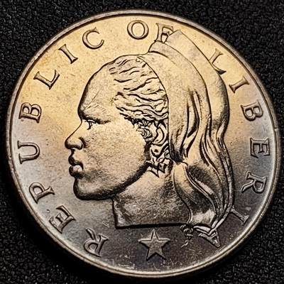 泉币菌-第152场-精品福利场 - 稀少原光UNC 利比里亚1968年50分镍币 非洲土著妇女 29➕mm