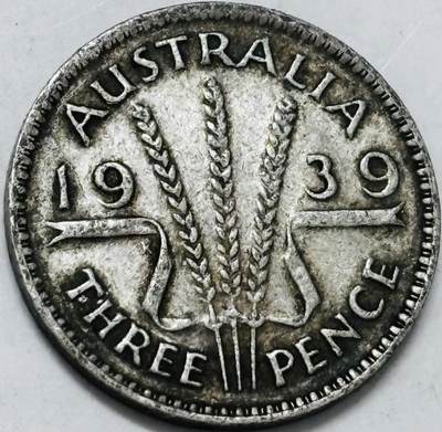 文馨钱币收藏第 286 场，圣诞节专场【 长期接收代拍品低至 0 佣金】 - 1939 年英属澳大利亚乔治六世 3 便士银币，925 高银