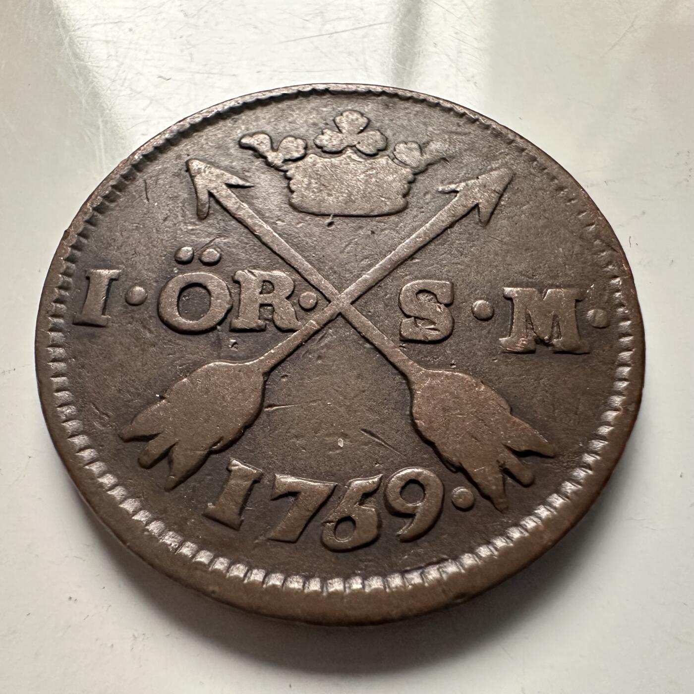 🌹外币初藏🌹🐯2025年第144场  每周二四六晚8️⃣点 接代拍 瑞典1759年阿道夫·弗雷德里克1欧尔铜币 30毫米12.9克