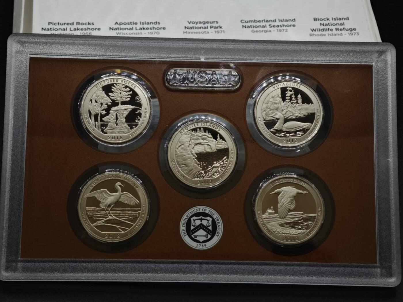 【淘币小摊】实时拍第八百三十六拍   银币套币场   满百包邮可预留二周 每周一统一发货   美国2018年公园币5枚精制套币原盒原证