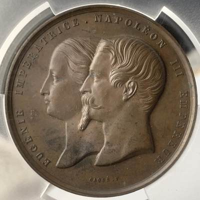 掌中浮雕-藏着的欧洲第047场 - PCGS SP62 : 1855年法国世博会工业宫竣工铜章，50mm