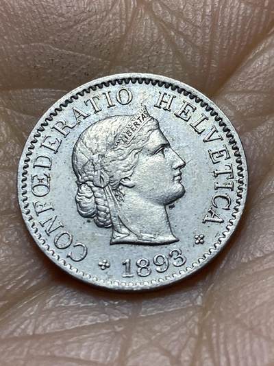 2025年第一百四十二场(总第一百六十八场）高品质英国一线回流散币年末特拍场第二场(免佣金) 稀少早期年份好品–瑞士🇨🇭1893年5拉彭(第二版，B标伯尔尼造)