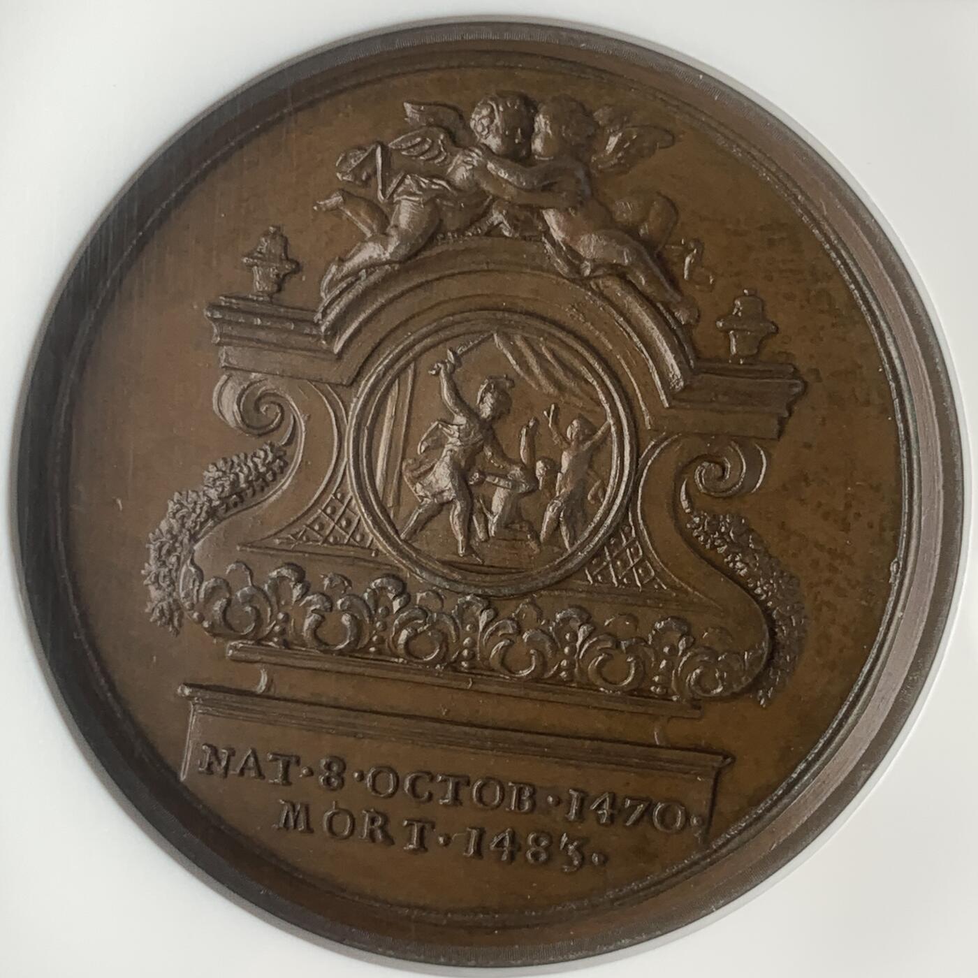 掌中浮雕-藏着的欧洲第047场 NGC MS63 : Dassier英王系列章之爱德华五世纪念铜章，40mm