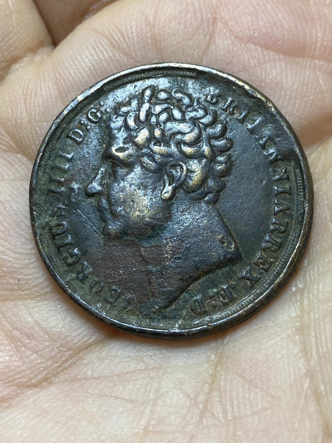 2025年第一百四十四场(总第一百七十场）品种丰富英国一线回流散币年末特拍场第一场(免佣金) 英国🇬🇧1823年金索维林型铜制马剑代币(乔治四世时期)