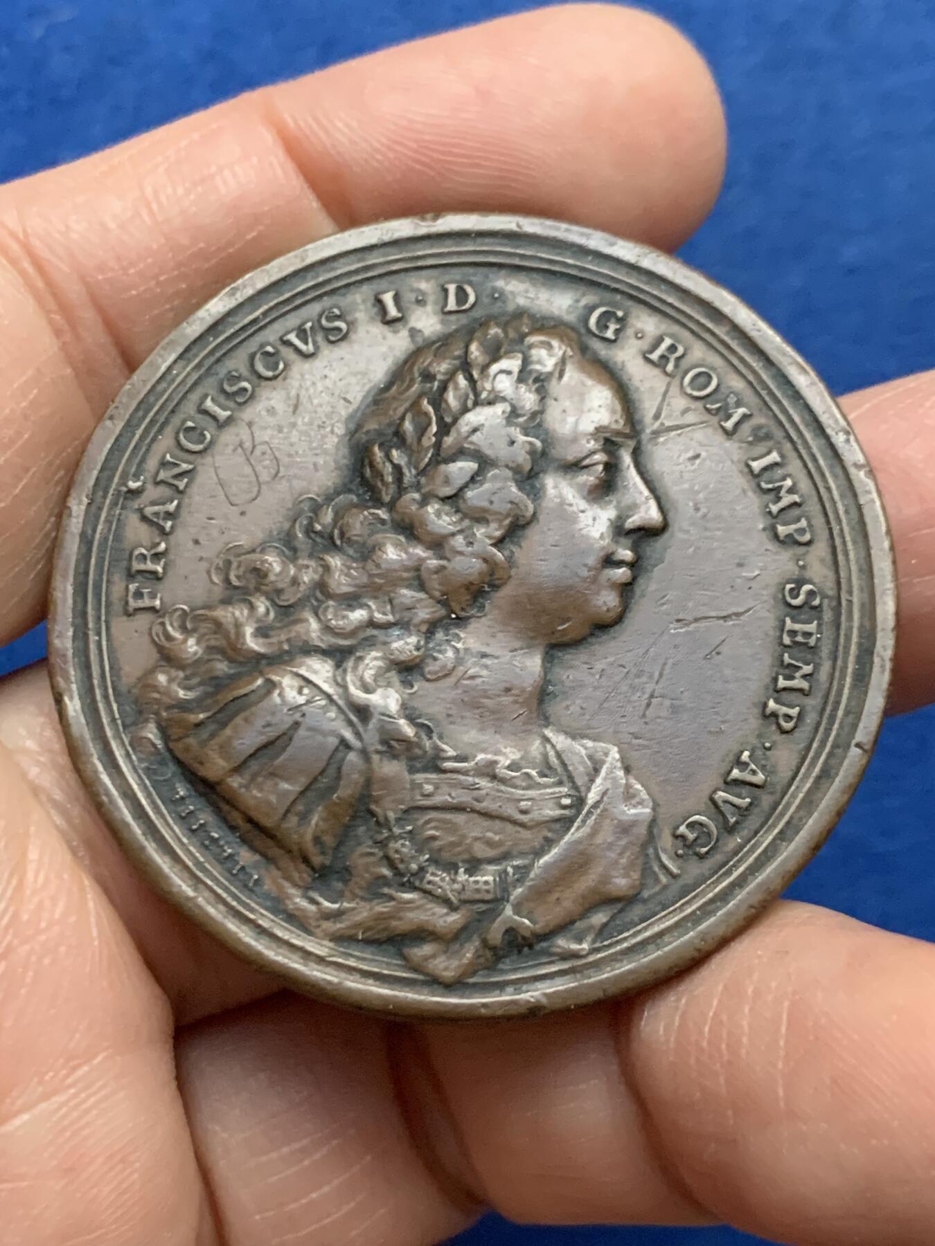 《竞宝斋》第450场 周日，周一，周二  3场连拍 （全场包邮，欢迎送拍） 神圣罗马帝国皇帝弗朗茨一世纪念铜章 31.7克 44mm