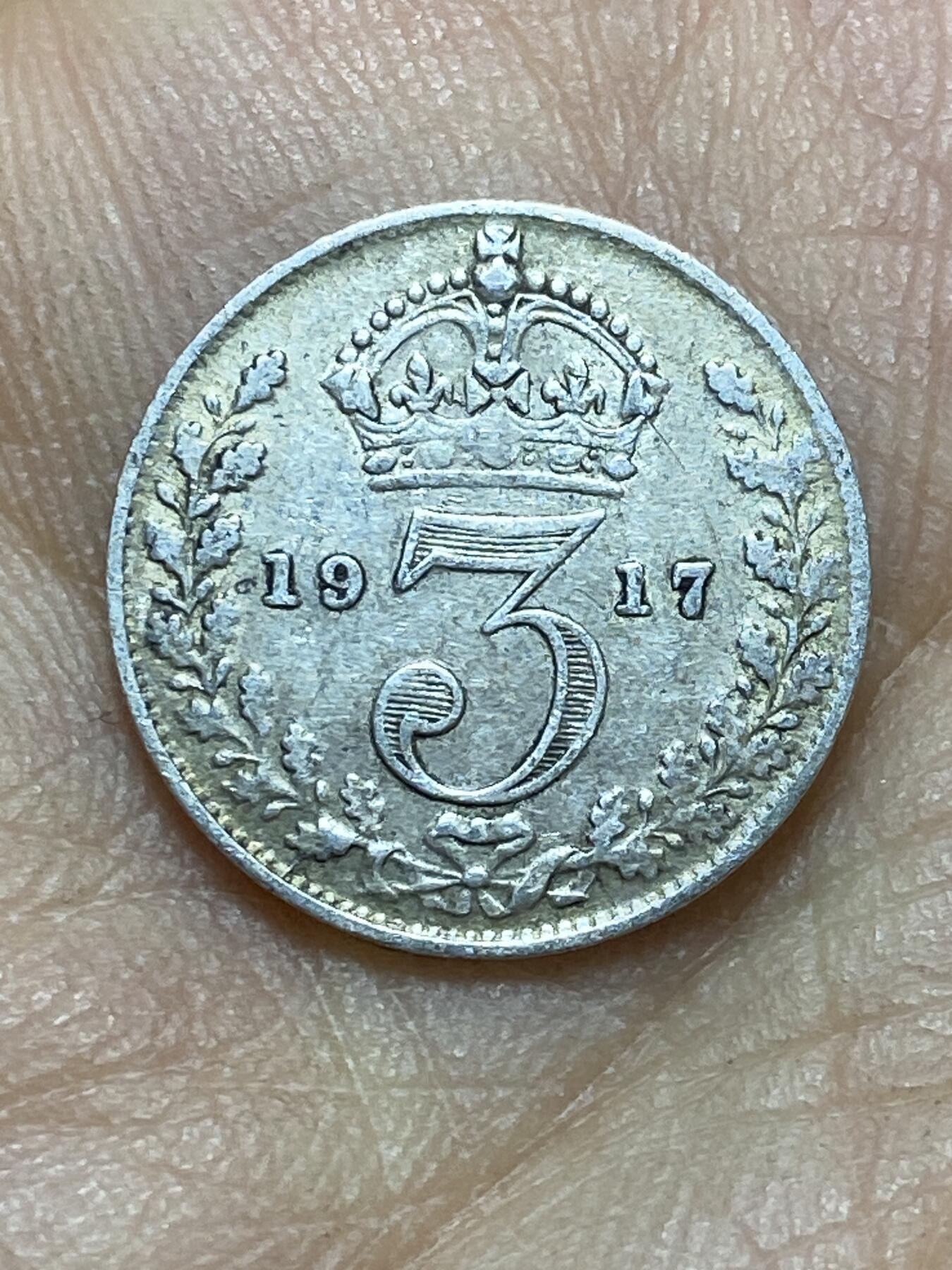 2025年第一百四十五场(总第一百七十一场）高品质英国一线回流散币年末特拍场第二场(免佣金) 英国🇬🇧1917年3便士银币(乔治五世第一版，925高银)