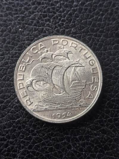 道一币馆币章第一百六十一场 - 葡萄牙1954年帆船10埃斯库多银币